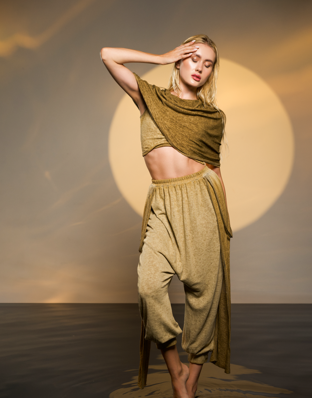 Fairy-inspired boho blouse in desert sand with a warrior-like hood, perfect for casual and festival outfits.