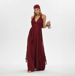 Sexy long boho dress with a magical cut, featuring hand-braided details. Perfect for red wedding dresses, bridesmaid outfits, or resort wear, suitable for sizes XS to XL.