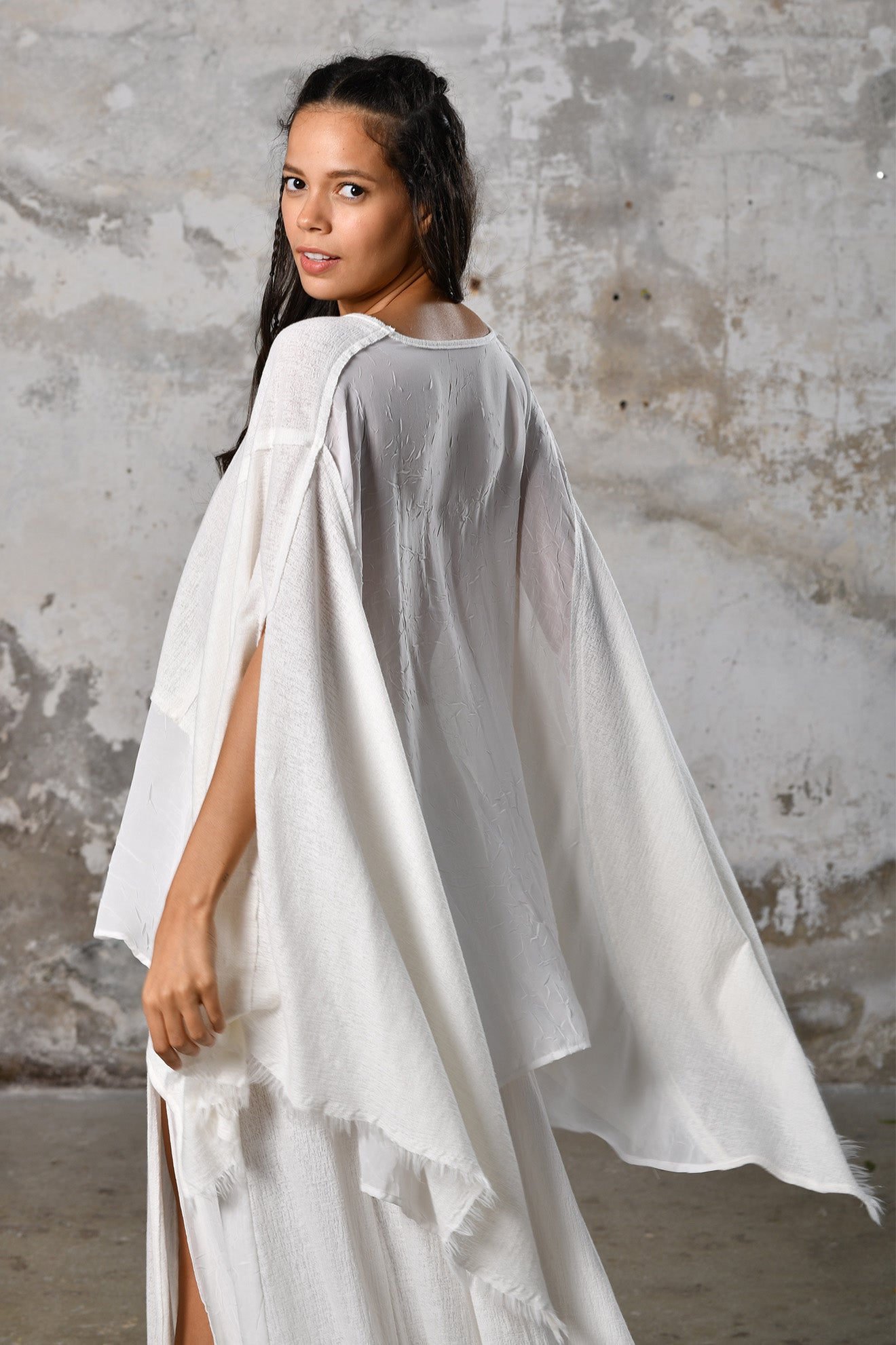 【idem】lace cape blouse アイボリー White Goddess Boho Top • Bohemian Cape Tunic • Organic