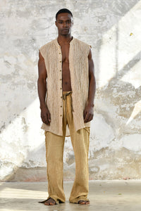 Bohemian Funky Men Sleeveless Shirt: Handwoven cotton luxury, raw texture, versatile bohemian style for all occasions. Burning Man festival Menswear. LONG SLEEVELESS VEST. Caravana men Gift for him boho