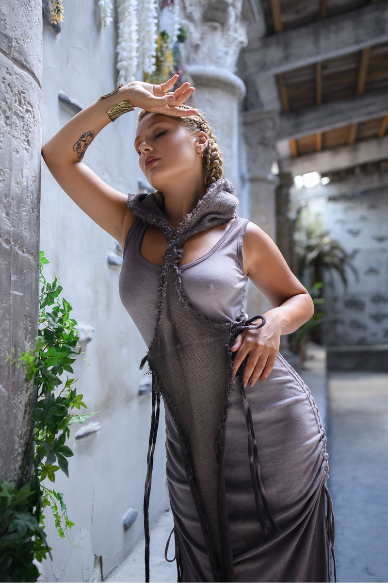 Elevate your style with our exquisite Warrior RA Dress. This boho-chic, ethereal maxi features an alluring raw cotton, making it ideal for festivals and bohemian events. Channel your inner warrior with this timeless, elegant, and empowering garment.
