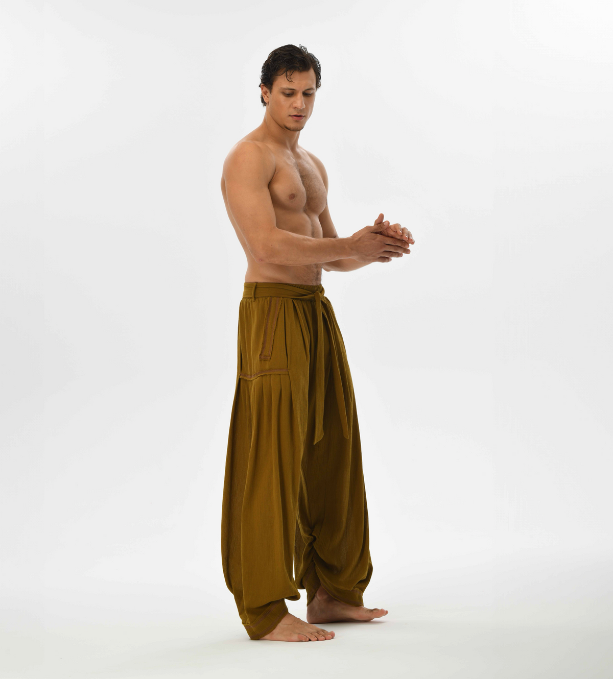 Breathable cotton harem pants for men in brown, designed for comfort and style, perfect for casual wear or festivals.