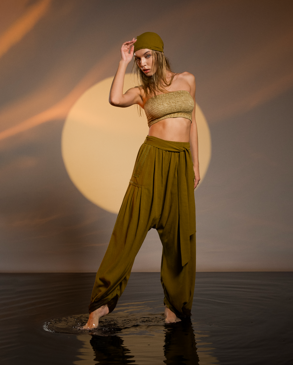 Brown harem pants for women, made from soft cotton with a relaxed fit, perfect for yoga, boho style, and everyday comfort.