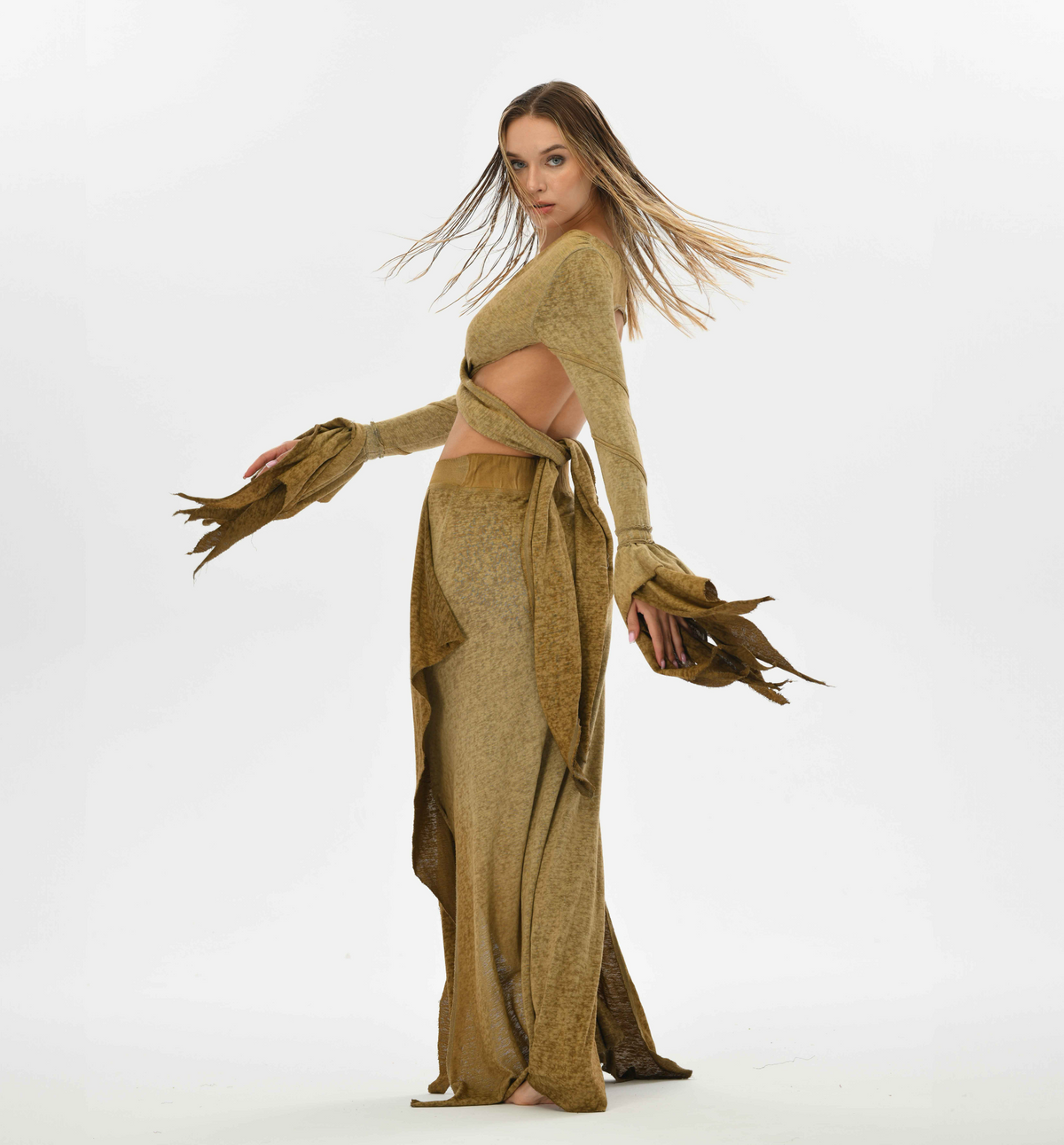 Sexy boho bolero top with an open back and flowy fairy sleeves, designed in earthy brown, perfect for layering or casual wear.