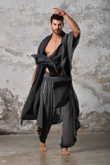 Black Alchemist Tribal boho kimono, Unisex boho kimono, Goddess boho kimono, Spiritual fashion kimono, Flowy and comfortable kimono, Versatile and timeless kimono, Layering piece kimono, Eye-catching burning man unisex boho kimono, Statement piece kimono, Unique and intricate kimono design.