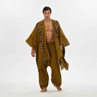 Bohemian men’s poncho in brown, crafted from natural cotton with fringe, perfect for casual wear, festivals, or gypsy-inspired looks.