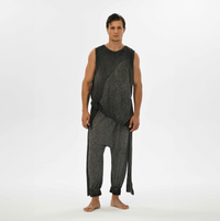 Comfy men’s harem pants in gray, designed with alchemist vibes, perfect for casual outings or boho festivals.