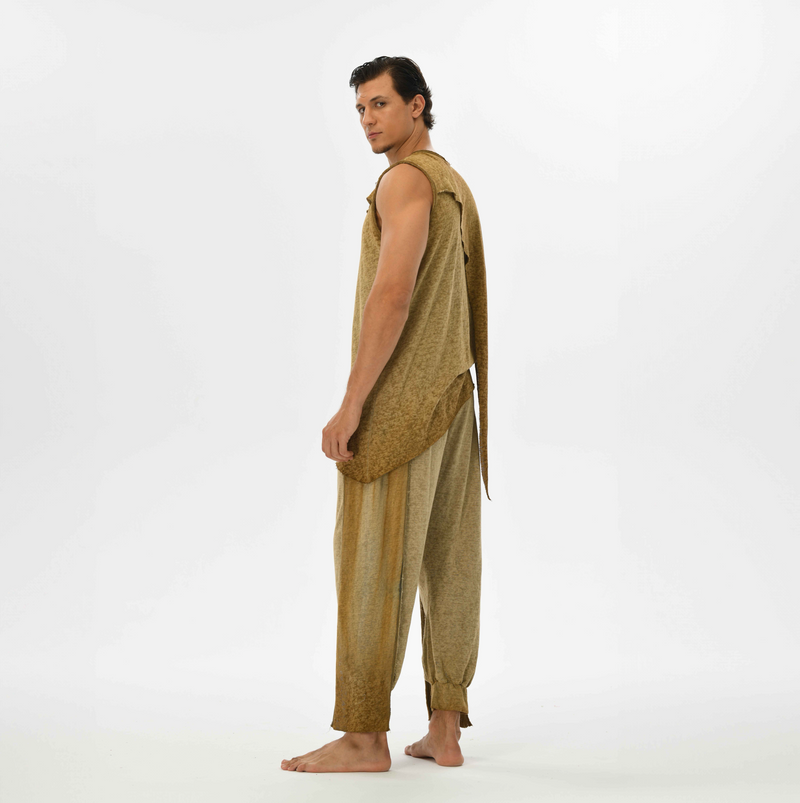 Alchemist-inspired men’s harem pants with loose, flowy fit, ideal for Burning Man or other boho festivals.