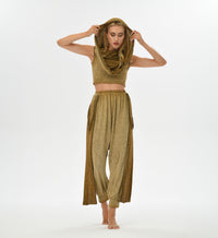 Alchemist-inspired harem pants made from linen and cotton, designed for comfort and style. Perfect for boho chic outfits, festivals, and casual daywear. Elastic waistband for flexible sizing.