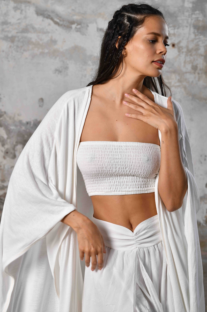 White Bohemian Kimono Designed for all genders, it effortlessly complements the entire collection, making it suitable for any occasion, be it ceremonial events or festivals. Elevate your style with ease with ethical fashion raw cotton burning man
