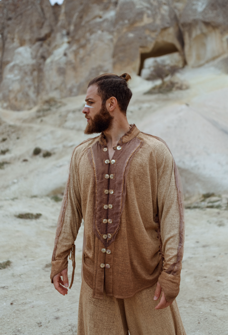 Men Boho Desert Shirt Warrior Outfit Sustainable Organic Men Shirt Zhenabia