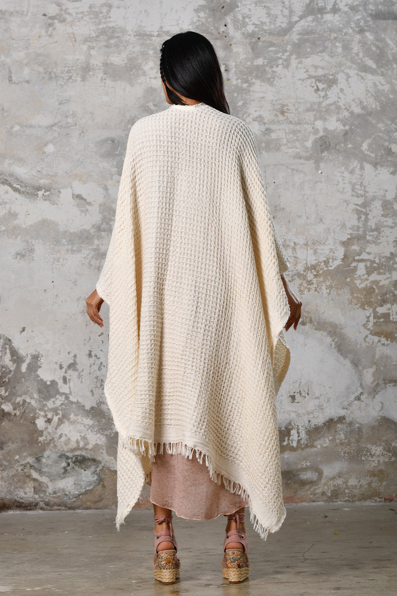 Waffle Poncho in Beige