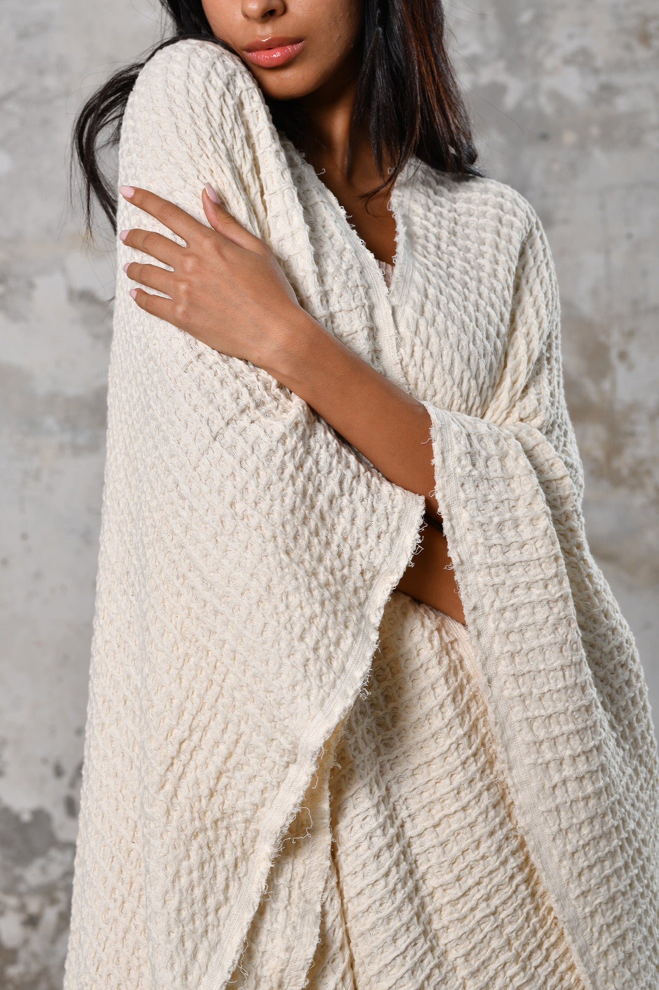 Waffle Poncho in Beige