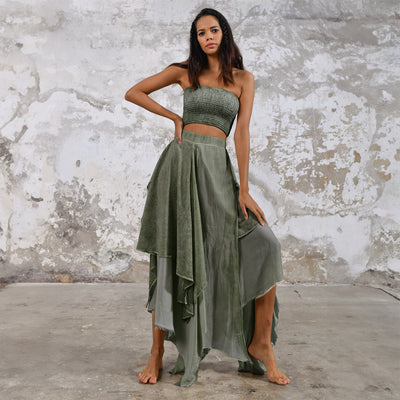 Bia Asymmetrical Chiffon Skirt · Khaki Green