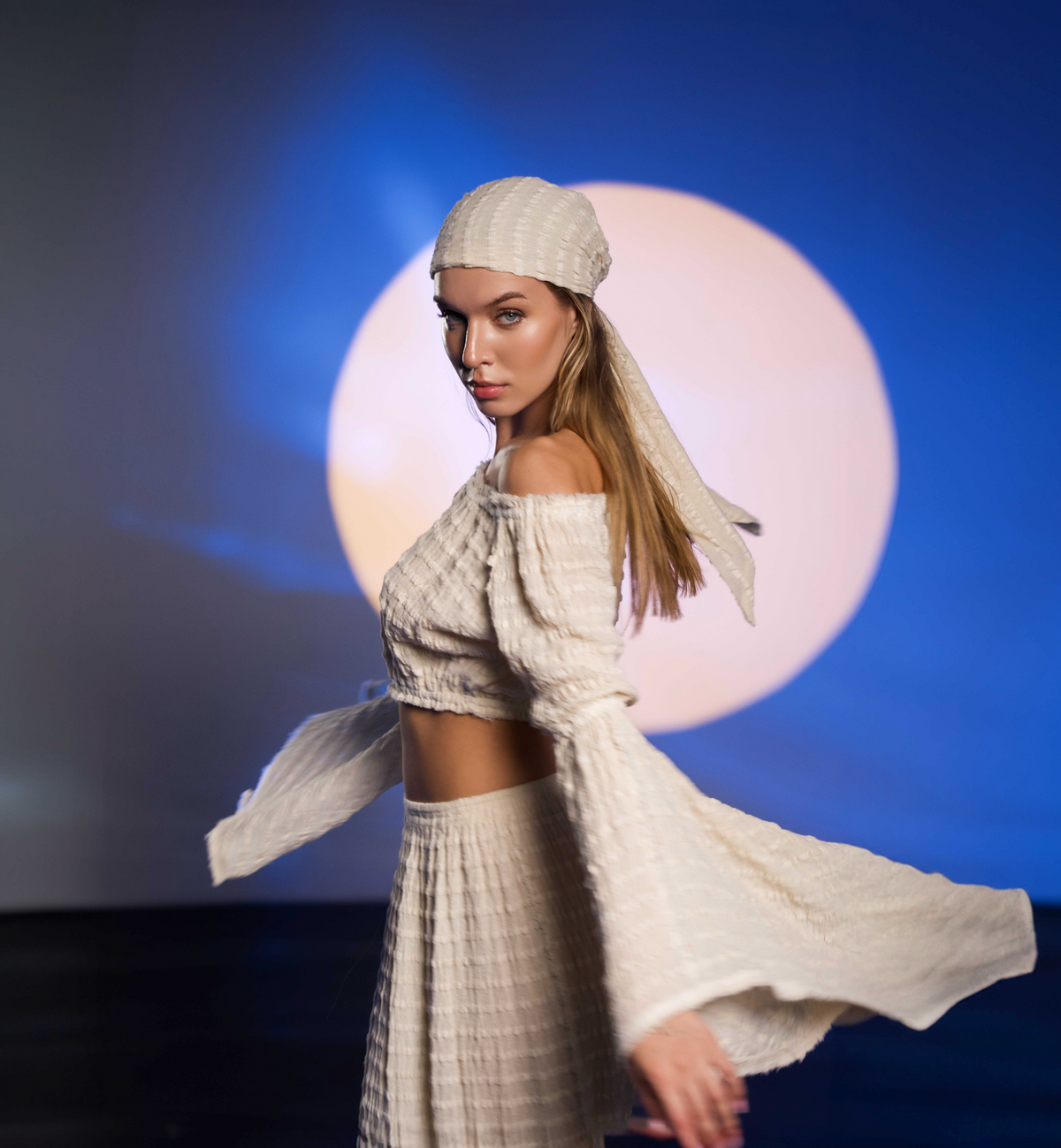 Zaria Off-Shoulder Blouse in beige, made from handwoven cotton with fairy sleeves and an elastic waist for a boho chic fit.