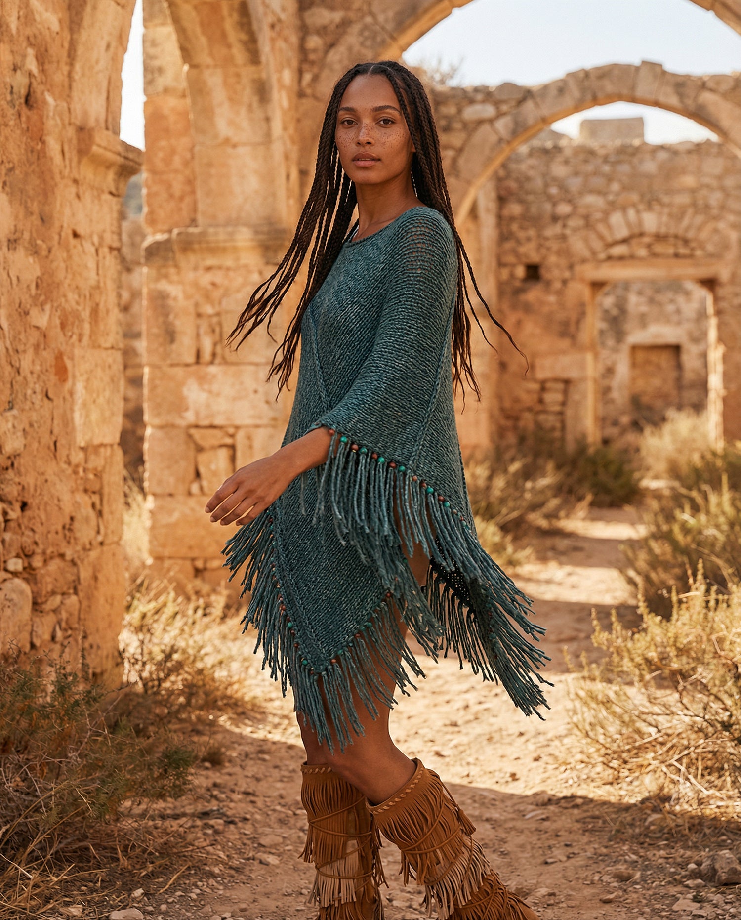 Root Poncho in Teal Blue