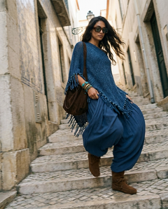Root Hand-Knitted Merino Poncho in Deep Water by Zhenabia, view 8