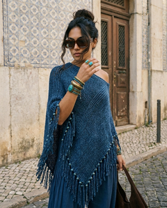 Root Hand-Knitted Merino Poncho in Deep Water by Zhenabia, view 9
