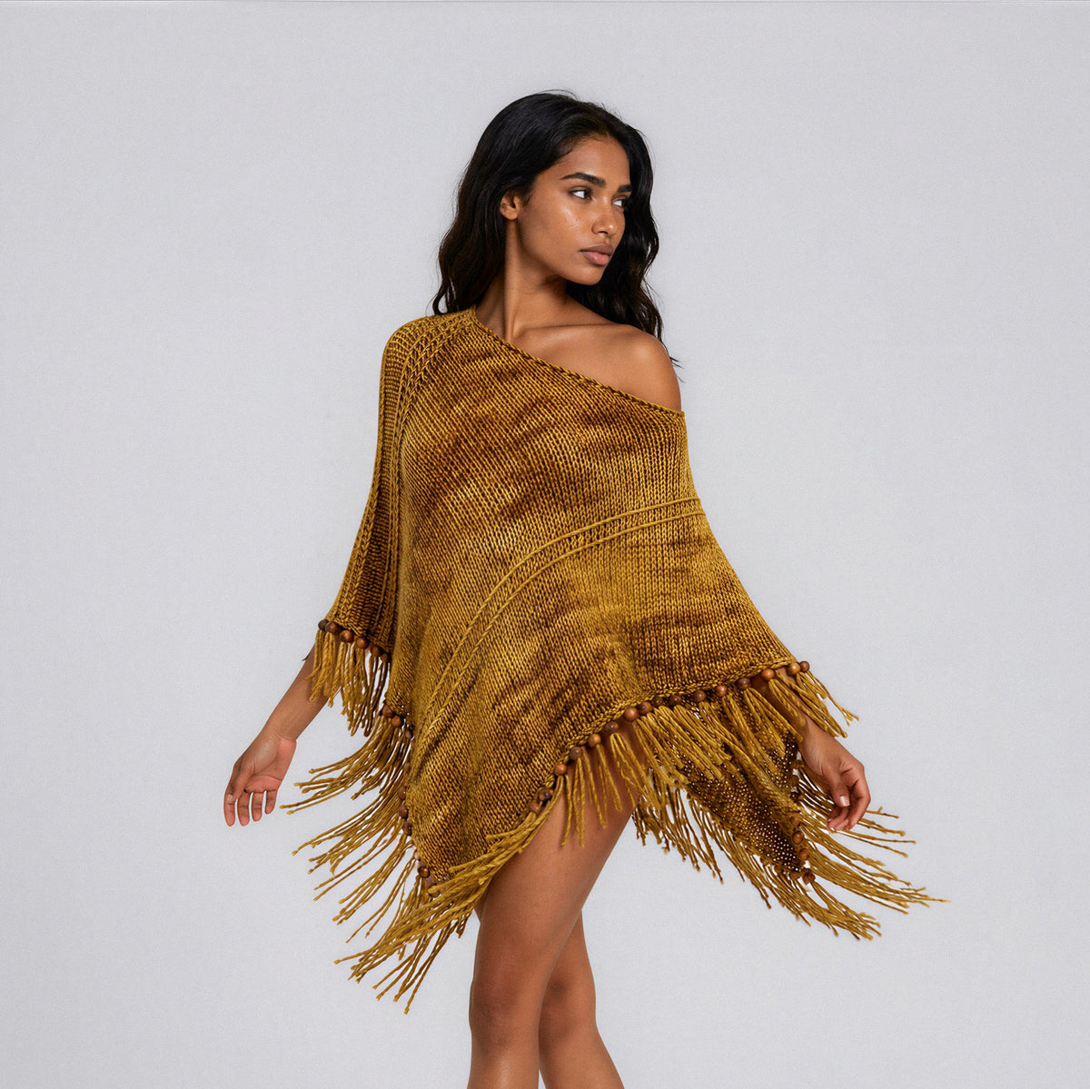 Root Poncho in Gold Brown