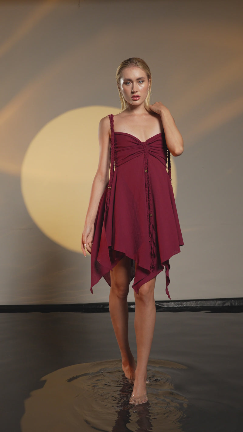 Ninsun Mini Dress in Wine Red