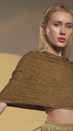 Bohemian hooded top in desert sand with a relaxed cut and oversized hood, perfect for boho fairy looks.