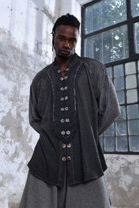 Black boho men's shirt with alchemy and warrior designs, unique spiritual men's shirt made from soft cotton fabric, conscious clothing for men featuring cruelty-free materials, handcrafted bohemian-style men's shirt with chakra symbols, sustainable men's fashion, men's alchemist warrior shirt with chakra-inspired designs, mindful men's shirt made with eco-friendly materials, comfortable and stylish men's shirt with a spiritual touch, ethical and sustainable men's clothing with unique designs.