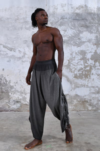 black Men's baggy trousers for yoga and meditation, comfortable and breathable men's yoga pants, bohemian-style men's yoga pants with harem cut, organic cotton men's yoga pants for ultimate comfort, casual and stylish men's yoga pants for everyday wear, loose-fitting men's yoga pants, soft and stretchy men's yoga pants for flexibility and ease, wide leg men's yoga pants for maximum movement, relaxed-fit men's yoga pants with drawstring waistband, men burning man outfit
