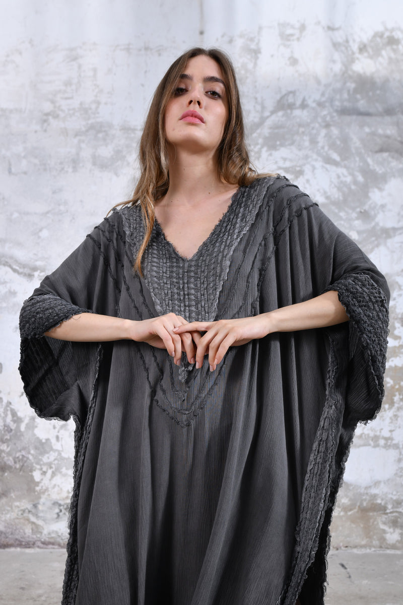 "This women's kaftan dress, featuring a goddess-inspired design, is perfect for boho and beach weddings, summer parties, and other special events, with its flowy, comfortable, and breathable fabric, unique and colorful hand-dyed pattern, and versatile and adjustable free size fit."