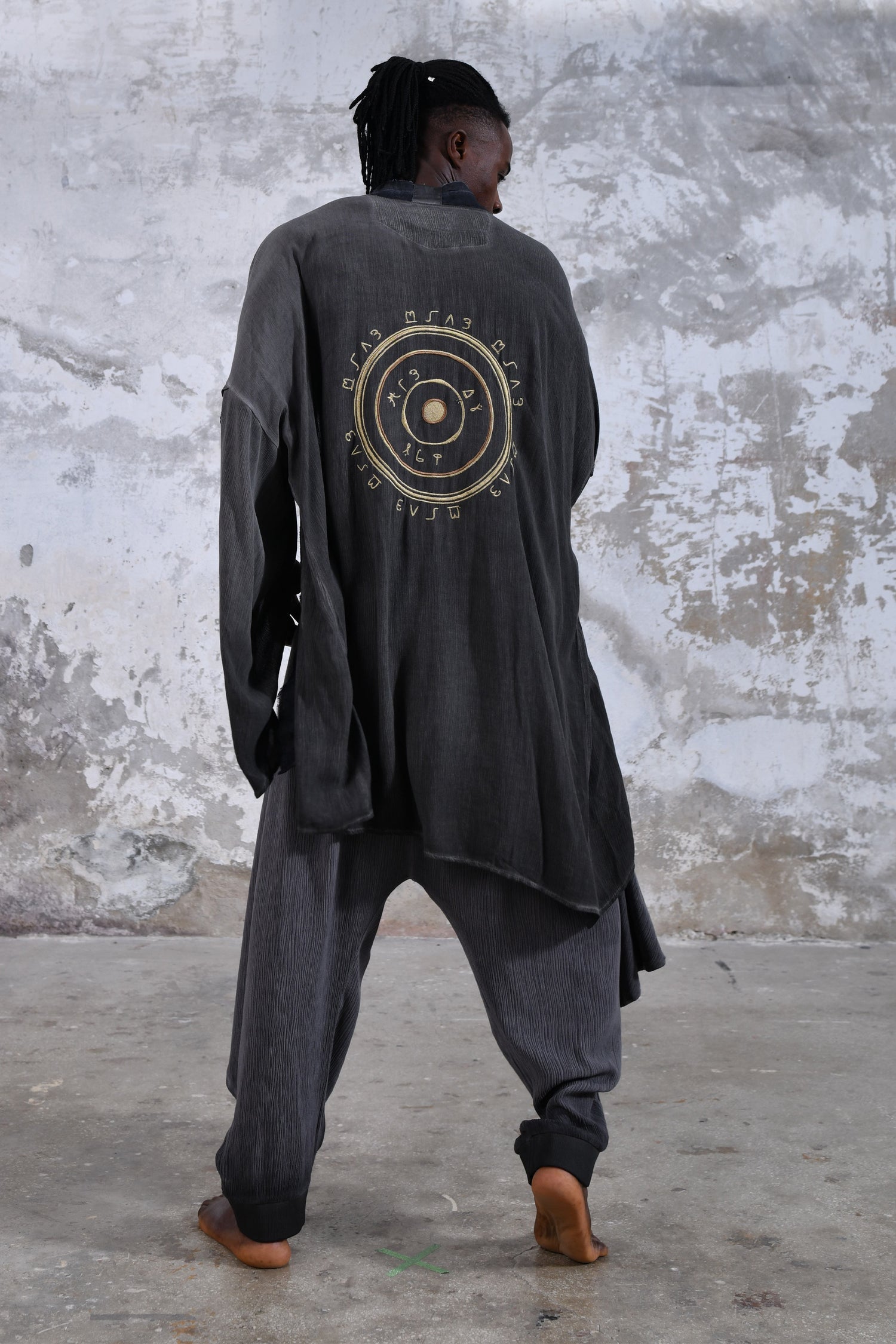 Black Alchemist Tribal boho kimono, Unisex boho kimono, Goddess boho kimono, Spiritual fashion kimono, Flowy and comfortable kimono, Versatile and timeless kimono, Layering piece kimono, Eye-catching burning man unisex boho kimono, Statement piece kimono, Unique and intricate kimono design.