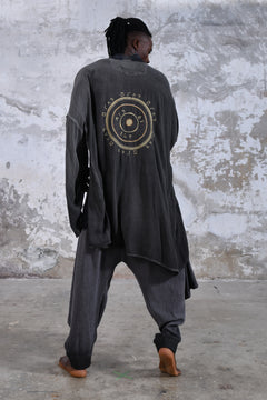 Black Alchemist Tribal boho kimono, Unisex boho kimono, Goddess boho kimono, Spiritual fashion kimono, Flowy and comfortable kimono, Versatile and timeless kimono, Layering piece kimono, Eye-catching burning man unisex boho kimono, Statement piece kimono, Unique and intricate kimono design.