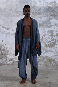 Alchemist Tribal boho kimono, Unisex boho kimono, Goddess boho kimono, Spiritual fashion kimono, Flowy and comfortable kimono, Versatile and timeless kimono, Layering piece kimono, Eye-catching burning man unisex boho kimono, Statement piece kimono, Unique and intricate kimono design.blue