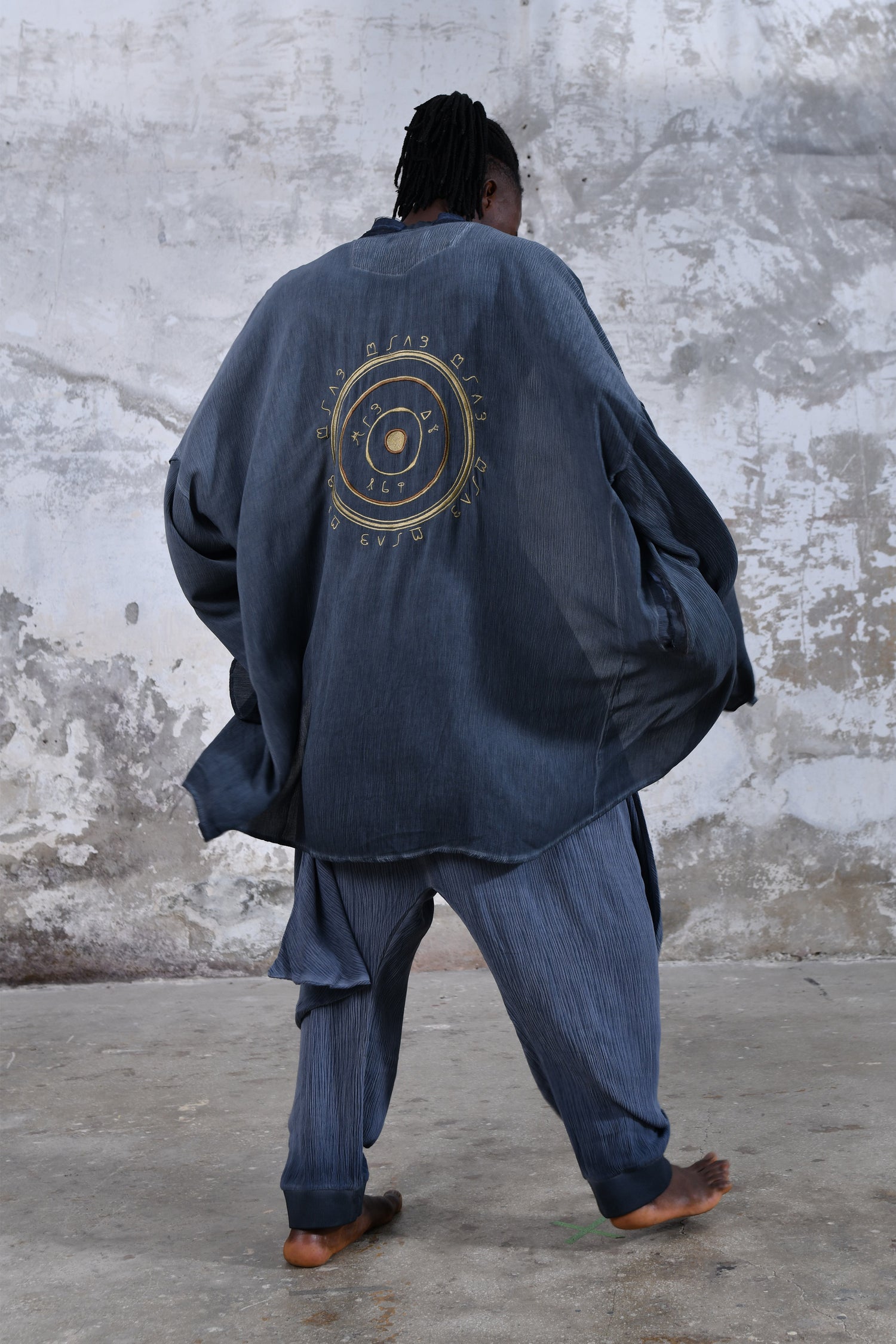 blue Alchemist Tribal boho kimono, Unisex boho kimono, Goddess boho kimono, Spiritual fashion kimono, Flowy and comfortable kimono, Versatile and timeless kimono, Layering piece kimono, Eye-catching burning man unisex boho kimono, Statement piece kimono, Unique and intricate kimono design.